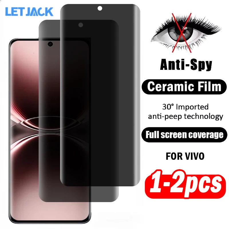 

3D Hot-bending Ceramic Anti-spy Soft Film for Vivo X200 X100 Ultra Privacy Screen Protector for Vivo X100S X90S X90 X80 X70 Pro+