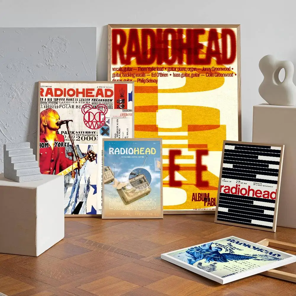 Vintage Rock Band Radiohead  Poster Self-adhesive Wall Mural Art Waterproof Sticker For Bar Room Decor High Quality Print Gift