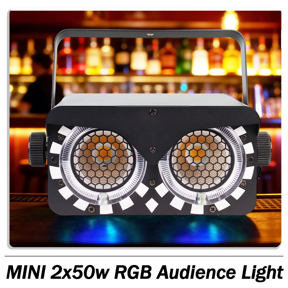 

MINI 2x50w RGB Audience light with ring strobe DMX512 Sound control for DJ Disco party wedding bar club effect lighting