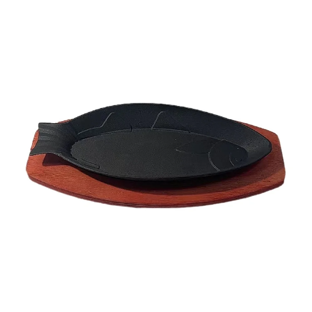 Cast Iron Korean BBQ Plate Featuring Fish Silhouette for Grilled Fish For Cooking and Sustained Heat Performance