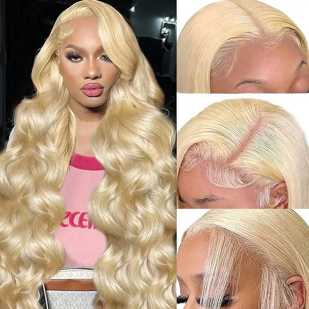 613 Blonde Honey Blond Lace Front Wig Human Hair Body Wave 13x4 Transparent Lace Frontal Remy Hair Wigs 40 42 Inch Long CurlyWig image 3