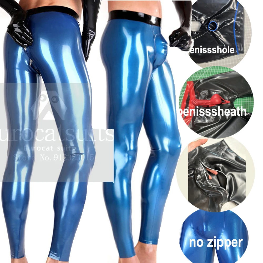 

Мужские латексные брюки по индивидуальному заказу с 3D промежностью и 3D-порезом бедра на двойной молнии для удобства ручной работы