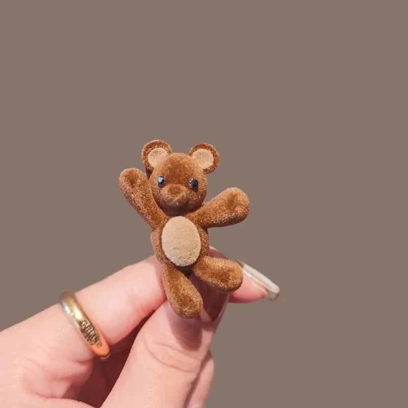 l Hairpin For Women Girls Cute Flocking Cartoon Bear Meta Sweet Hair Ornament Side Hair Clip Barrette Fashion Hair Accessories.