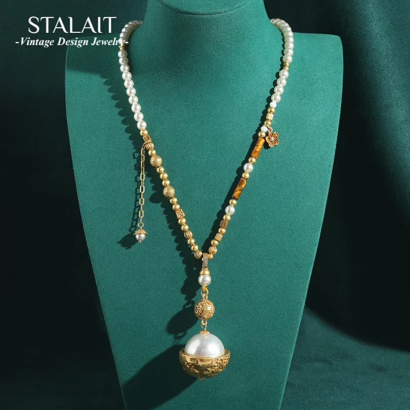 

Vintage Beads Necklaces For African Party Antique Gold Color Pearl Ball Statement Bohemian Brass Luxury Designer Jewelry Gifts