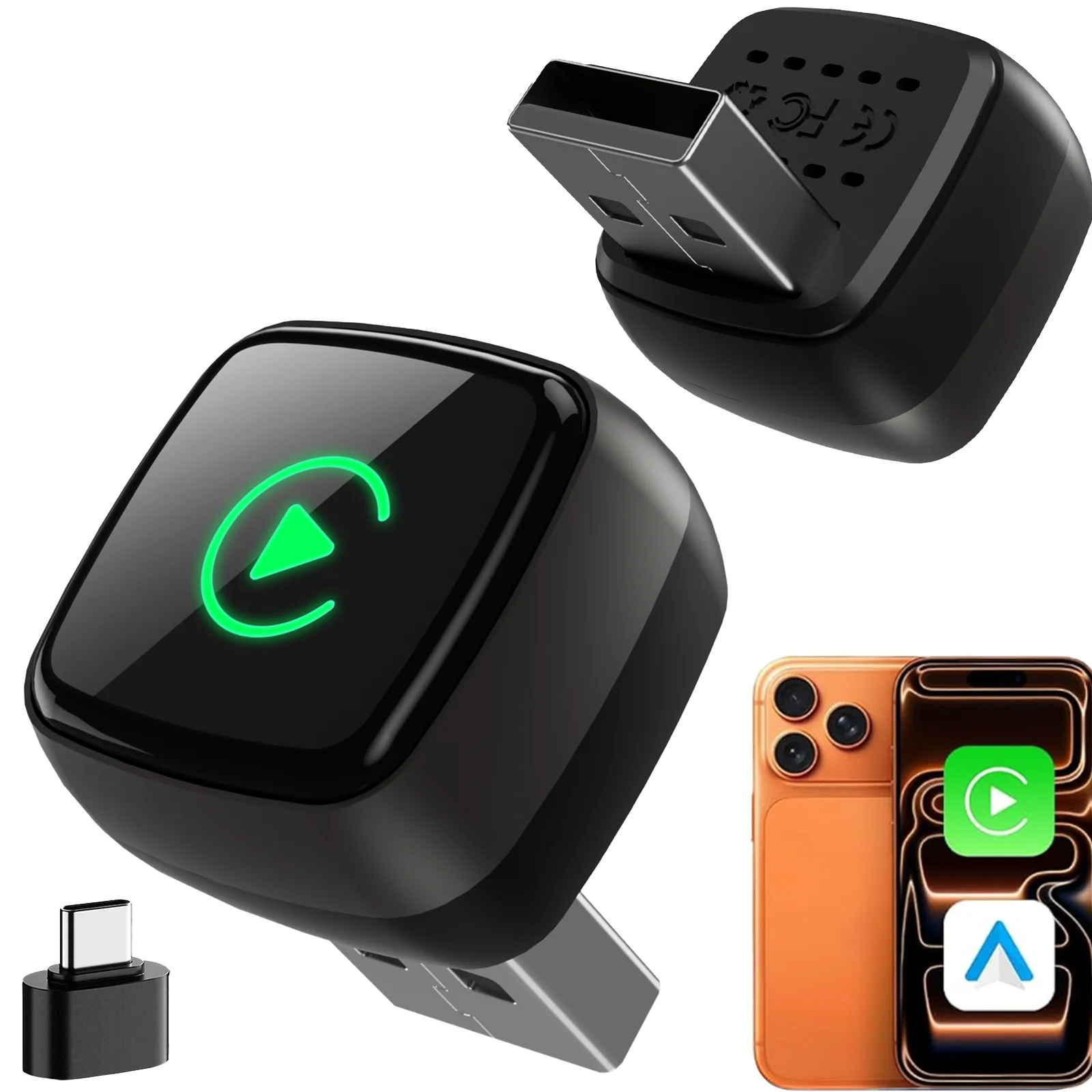 2in1 Wireless CarPlay Adapter 2026 Upgrade for iPhone & Android Auto,Compact Design Converts Wired to Wireless, Plug & Play