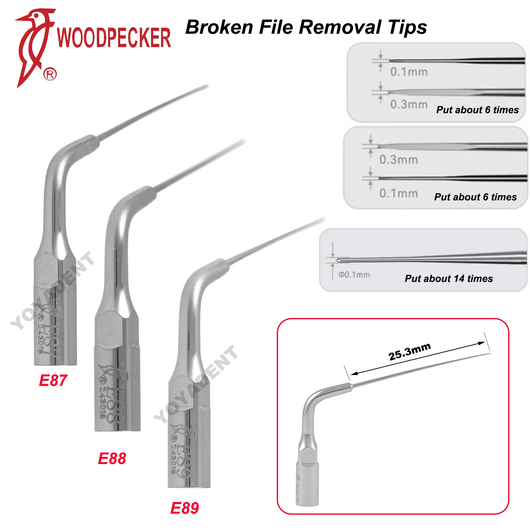 

Woodpecker TFRK Ultrasonic Scaling Working Tip E87/E88/E89 is suitable For U600 Dental Scaler with Root Canal Function