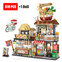 Mini City Japanese Street View Modular Villa Retro Noodle Shop Store Friends House MOC Architecture Building Blocks Set for Kids