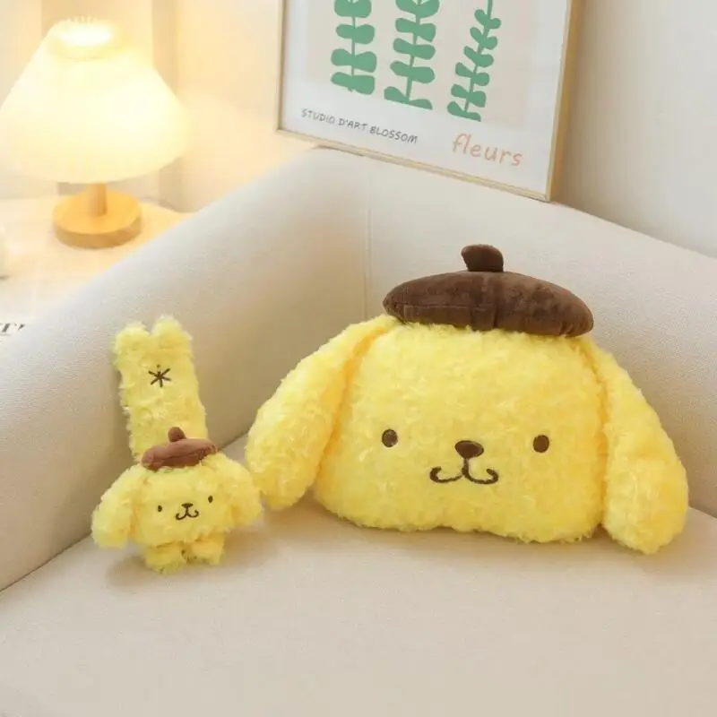 Sanrio Pompompurin Plüsch-Autokopfstütze Nackenkissen Taillenkissen Sicherheitsgurt-Bezug Niedliches Stoffkissen Auto-Innendekoration