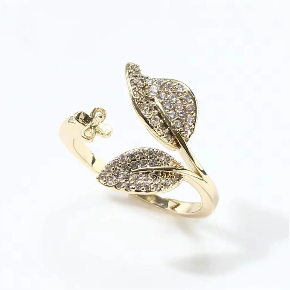 

Gold plating real gold K gold craft leaf pearl micro zirconia ring opening DIY handmade accessories