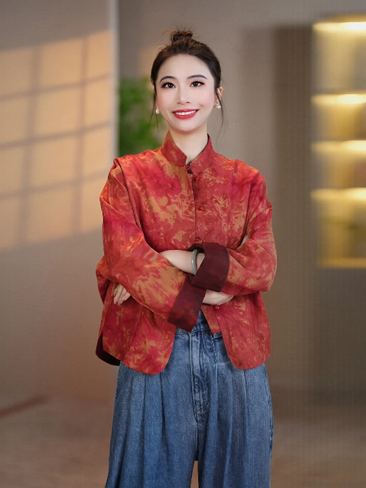 

Huire New Chinese Sle National Trend Silk 00 Silk Top 2026 Scum Silk Dyed Crt Outerwear Original Design Strai...