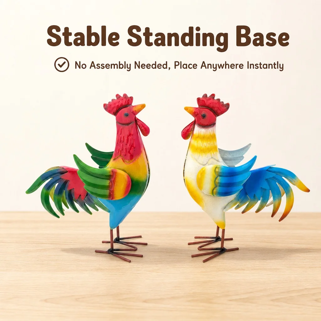GEEYANG 1PC Rustic Metal Rooster Statue Garden Sculpture, Indoor Outdoor Decor for Yard Patio Lawn, Mother's Day Wedding Gift