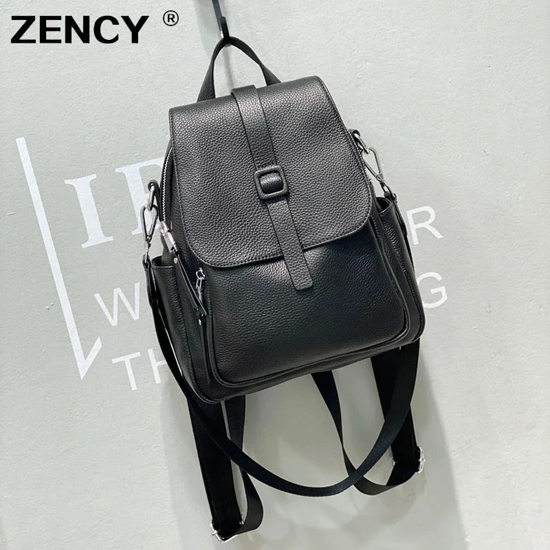 ZENCY NEW Multifunctional 100% Genuine Leather Women\'s Backpacks Lady Top Layer Cowhide Large Capacity School Book Rucksack Bags