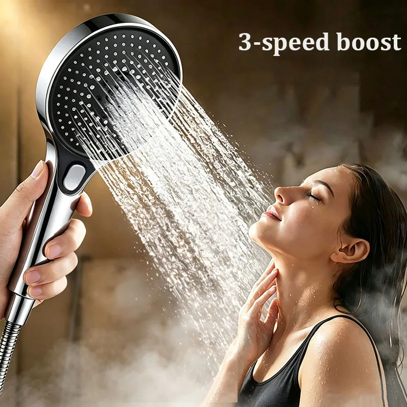 Super Powerful High Pressure Shower Head 3 Function Large Panel Shower Head Universal Bathroom Accessory