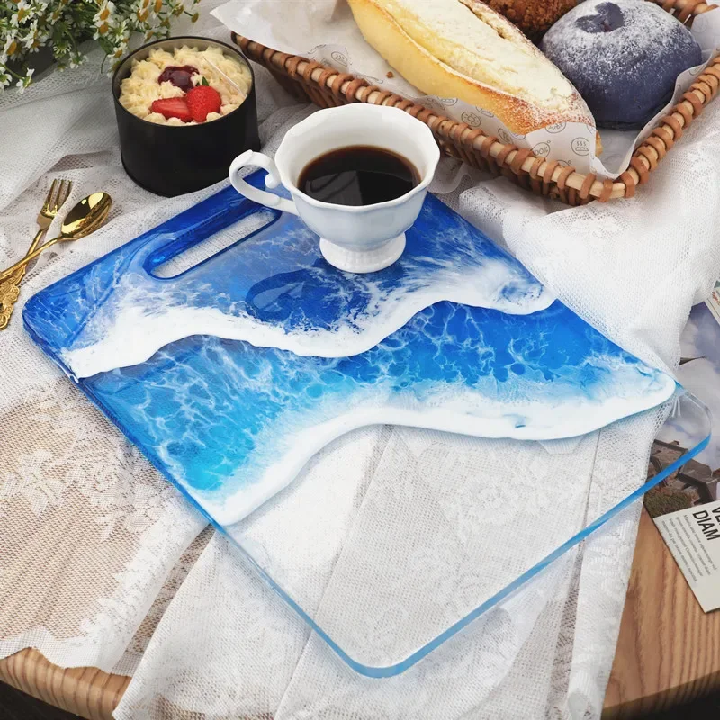 DIY Crystal Epoxy Resin Mold Large Rectangular Handle Tray Silicone Mold Handmade Mirror Swing Table Silicone Mold For Resin