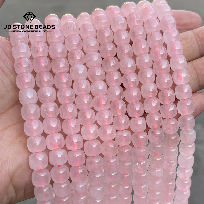 

7*8mm Natural Stone Pink Quartz Barrel Shape Bead Smooth Loose Spacer Crystal Bead for Jewerly Making DIY Necklace Bracelet