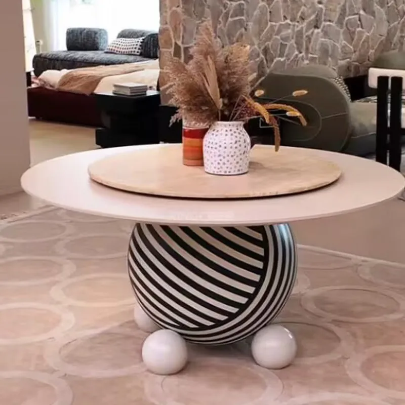 

Medieval Style Dining Table for Home Use, Retro Wabi Style Round Dining Table, Painting Art Model Room Table