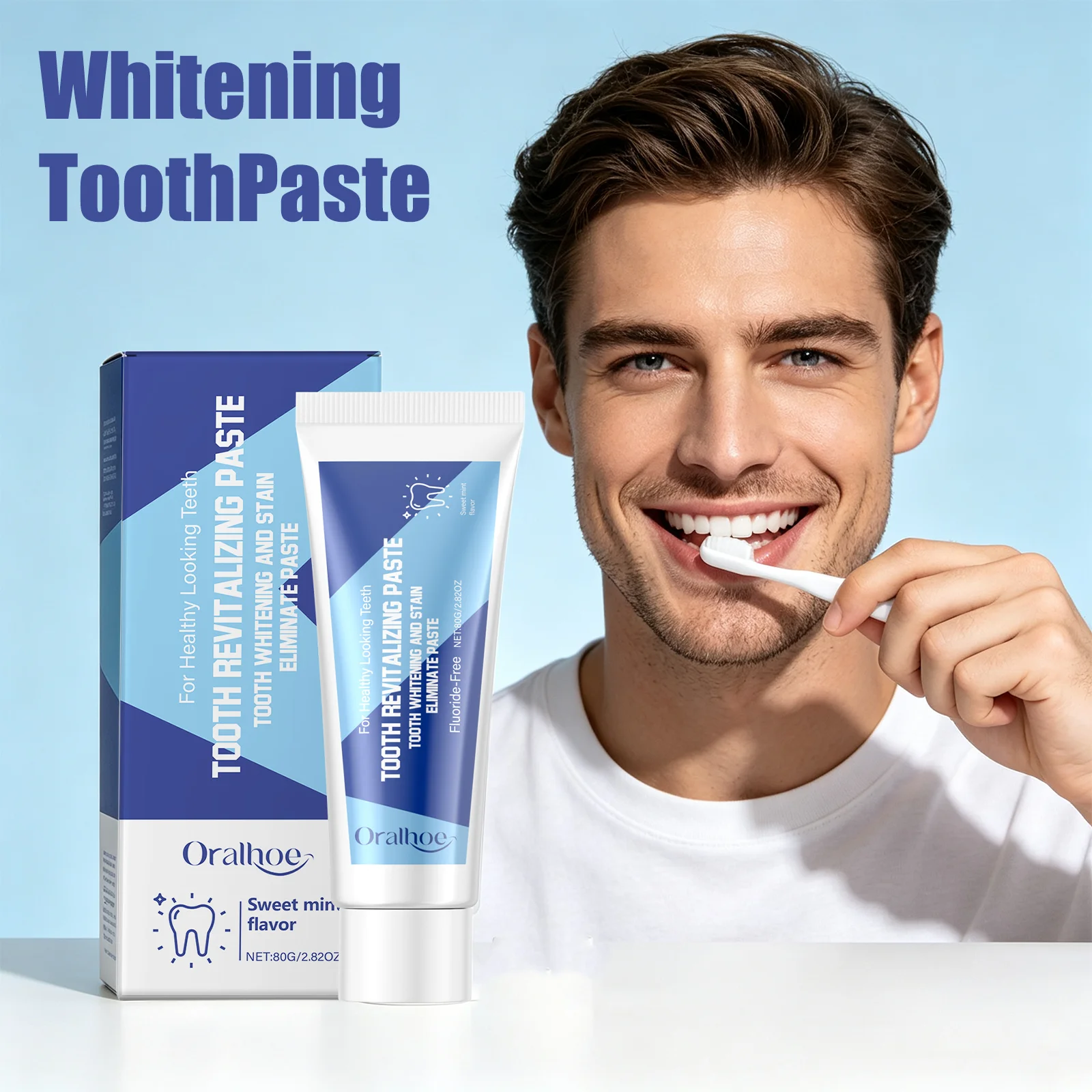 

Oralhoe Whitening ToothPaste Dental Plaque & Surface Stain Remover Tartar Inhibitor Bad Breath Care Fluoride Free ToothPaste 80g