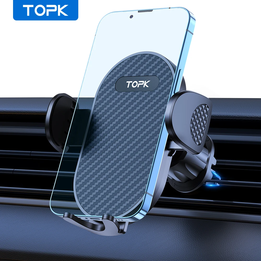 TOPK Autotelefonhalterung, Entlüftungsschlitze, verbesserter Metallhaken, universeller Handy-Ständer für iPhone 16, 15, 14, 13 Pro Max, Samsung S25