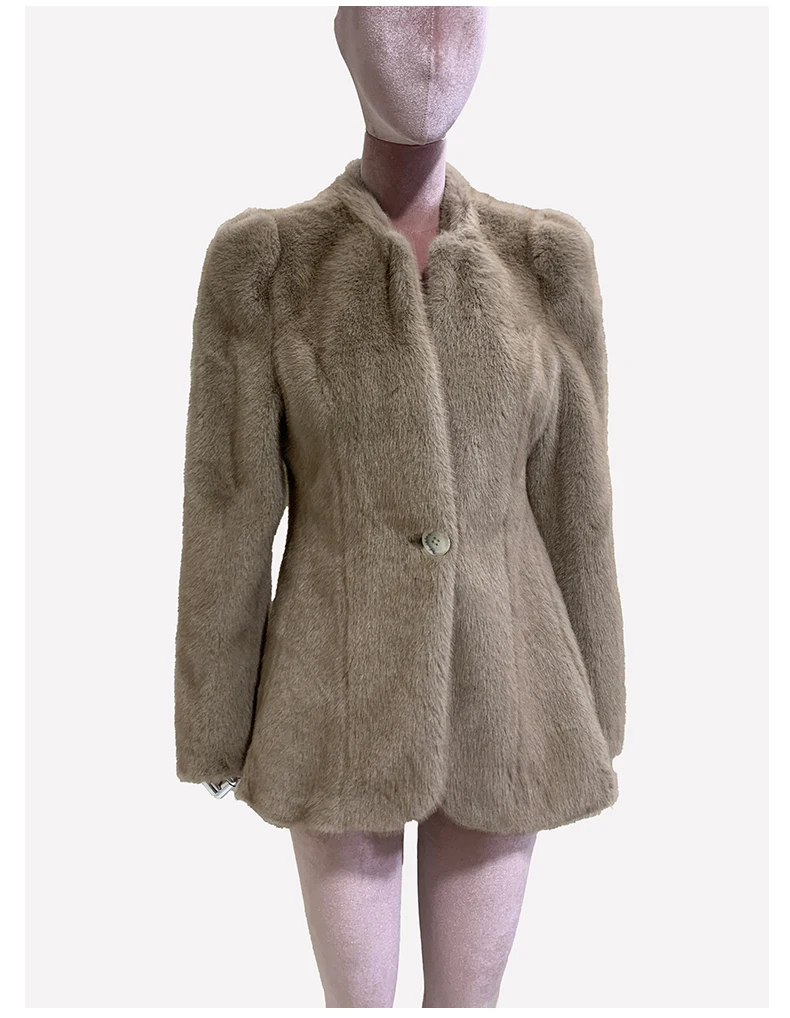 Nerazzurri Autumn Winter Elegant Luxury Chic Short Fitted Faux Fur Blazer Women Single Button Puff Sleeve Fluffy Jacket 2024
