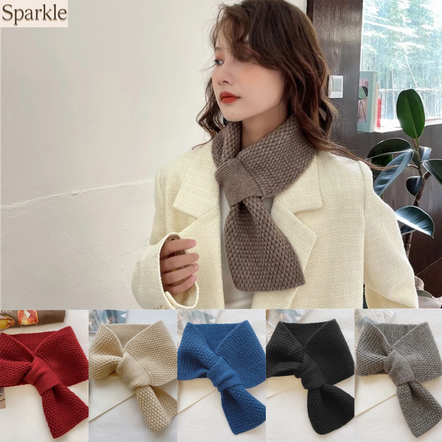 

Women's Warm Soft Knit Bow Scarf Solid Color Waffle Texture Neck Wrap Fashion Accessory for Cold Weather Winter 2026 New