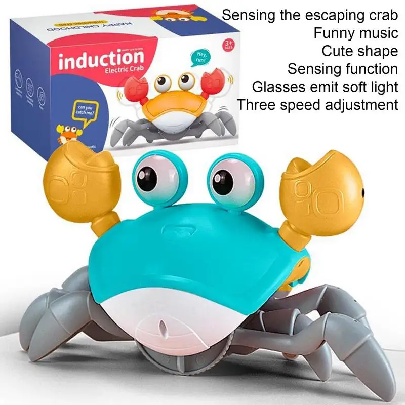 Walking Crab Toy Electric Lighted Sound Walking Toy Educational Cartoon Kids Sensory Induction Crabs Kids Interactive Moving