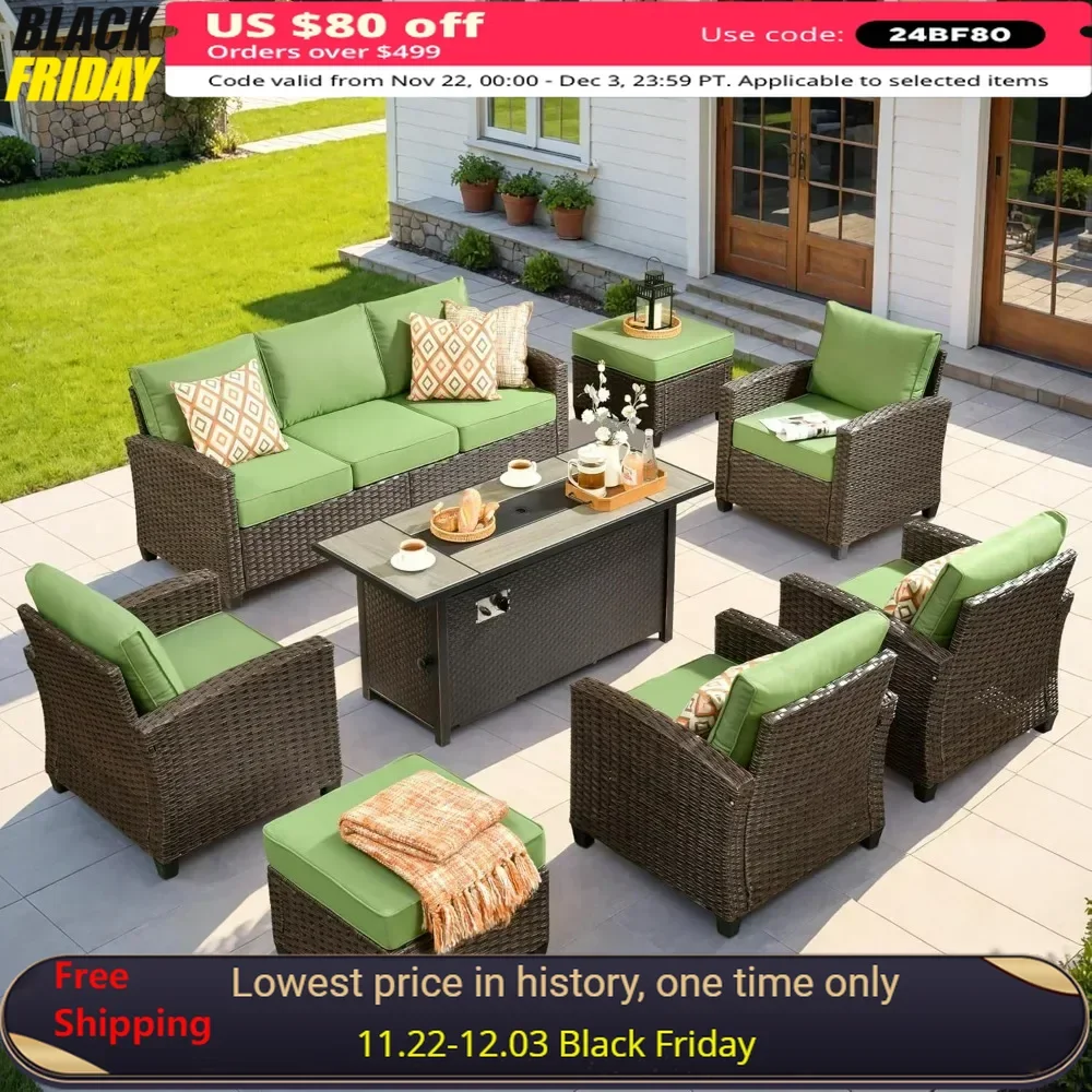 Patio Furniture Sets, Outdoor Brown Wicker Furniture Set with 54