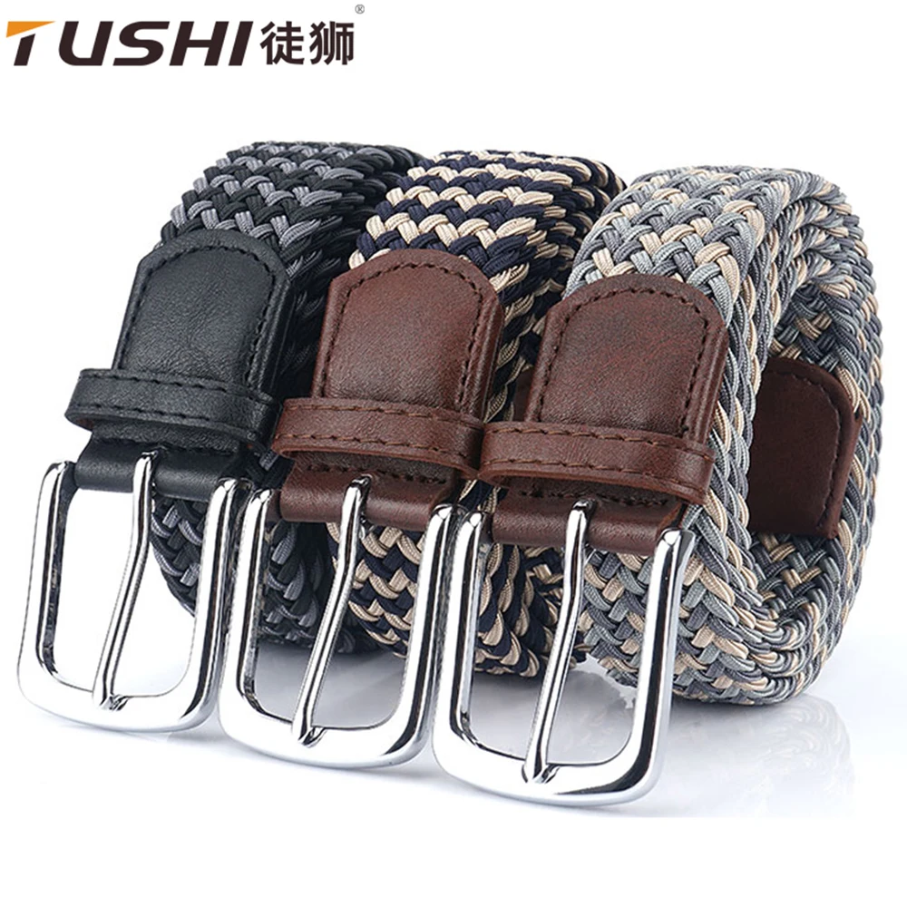 TUSHI New Men‘s Non-hole Woven Belt Elastic Stretch Canvas Belt Female Korean Style Versatile Student Pants Denim Belt Luxury