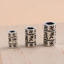 925 Sterling Silver Thai Silver Jewelry Accessories Retro Six Word Mantra Bead Straight Handmade DIY Beaded Braided Accessories