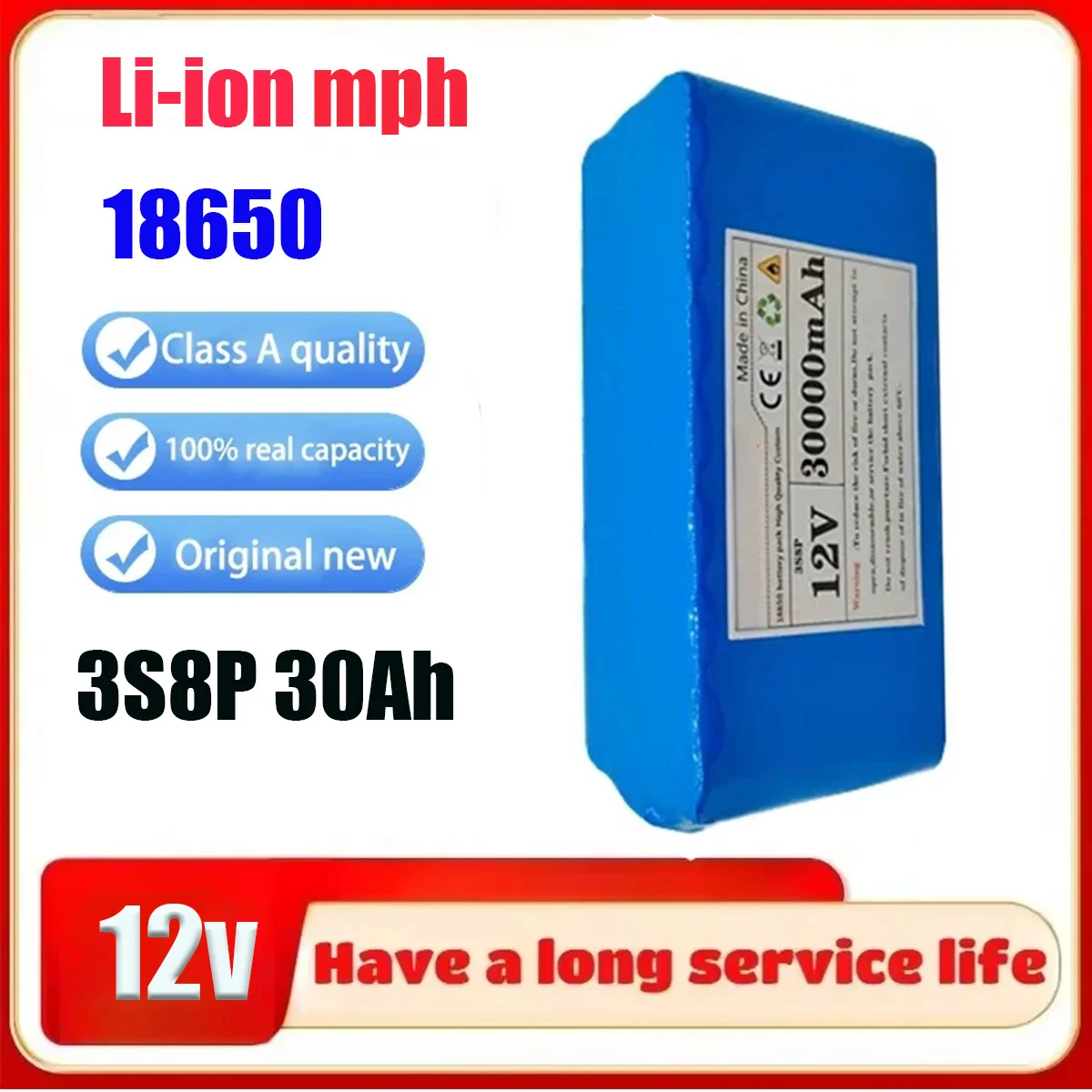 

3S8P 12V 30000mAh 18650 100% vraie capacité XT-60 batterie au lithium aste avec carte de protection de circuit BMS intégrée
