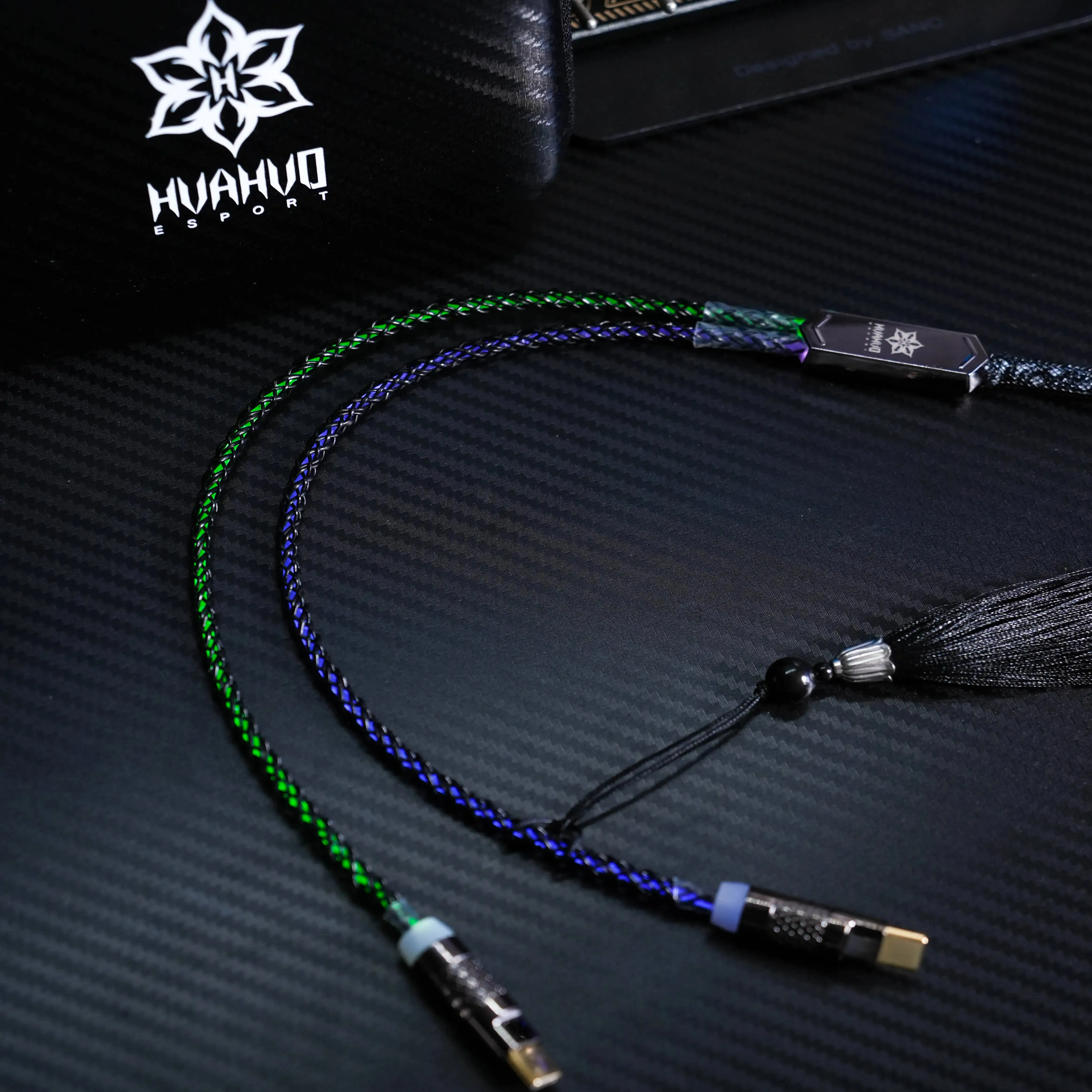 Custom Huohua Esports Paisley 1-to-2 Aviator Cable, Full 8K Polling Rate Data Line for Magnetic Axis & Mechanical Keyboards