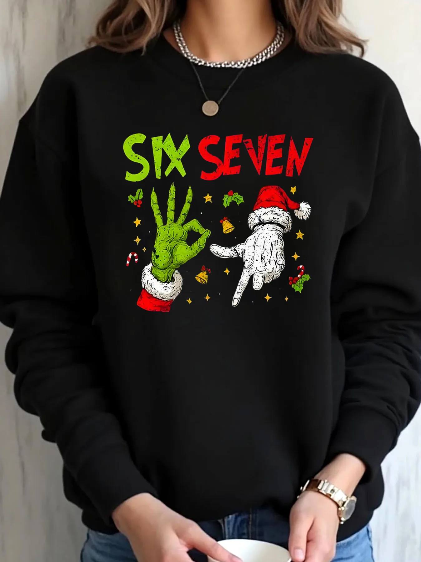 

Женская толстовка больших размеров, рождественская уличная одежда с принтом «шесть семи рук»