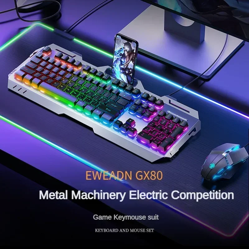 EWEADN GX80 Wired Computer Keyboard with Phone Placement Bit 26 Conflict-free Wired Gaming Keyboard Accessories for Gamers