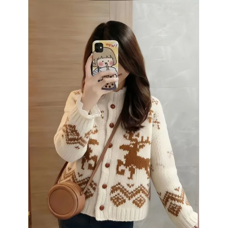 

Faionable Long Sve Printed Knitwear Cardigan Button up Soft Polyester Inner Regular Fit Spring 2026 New Sle Versatile ...