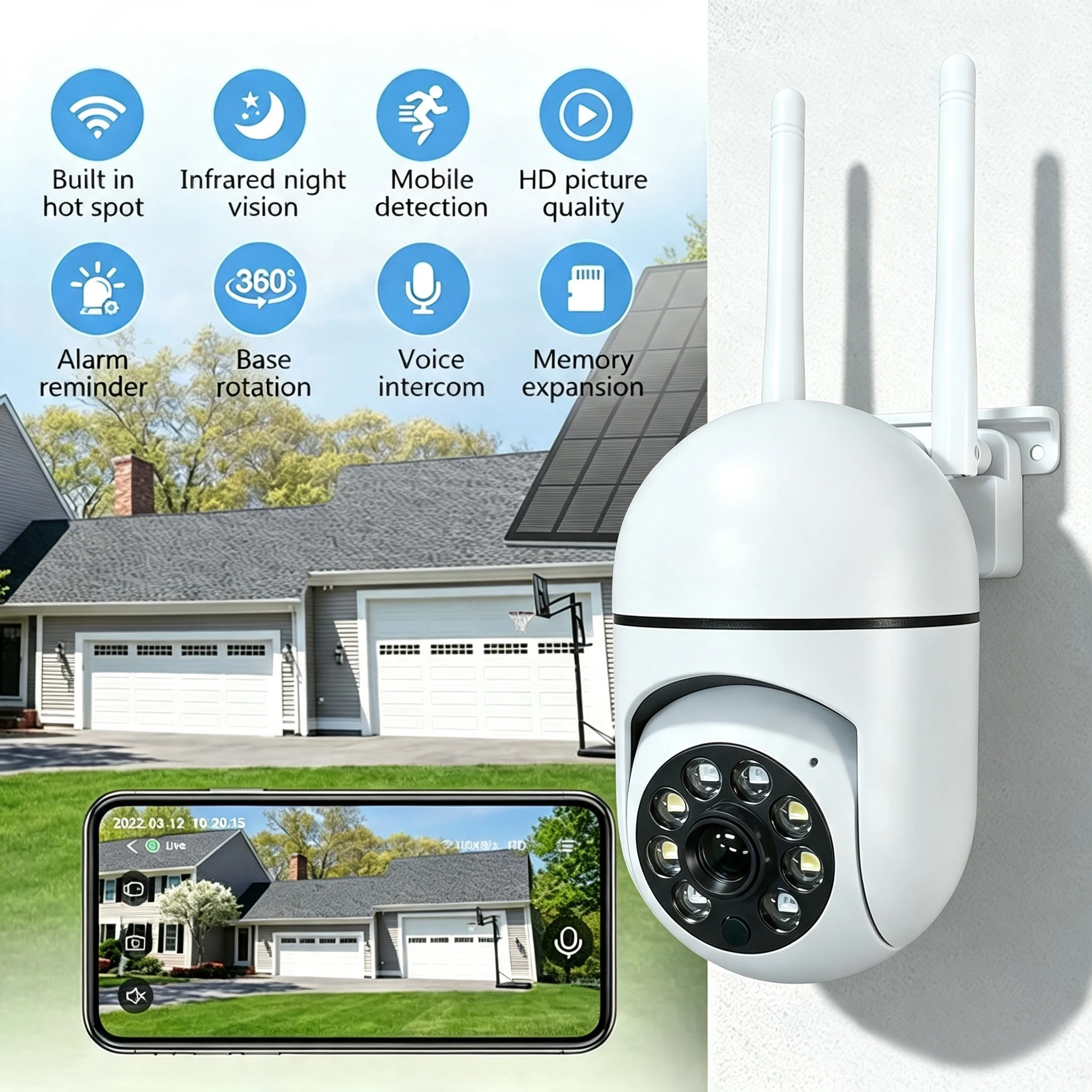 Outdoor Power Lead - Wand-WiFi-Kamera 1080P HD Nachtsicht 2.4G Hotspot