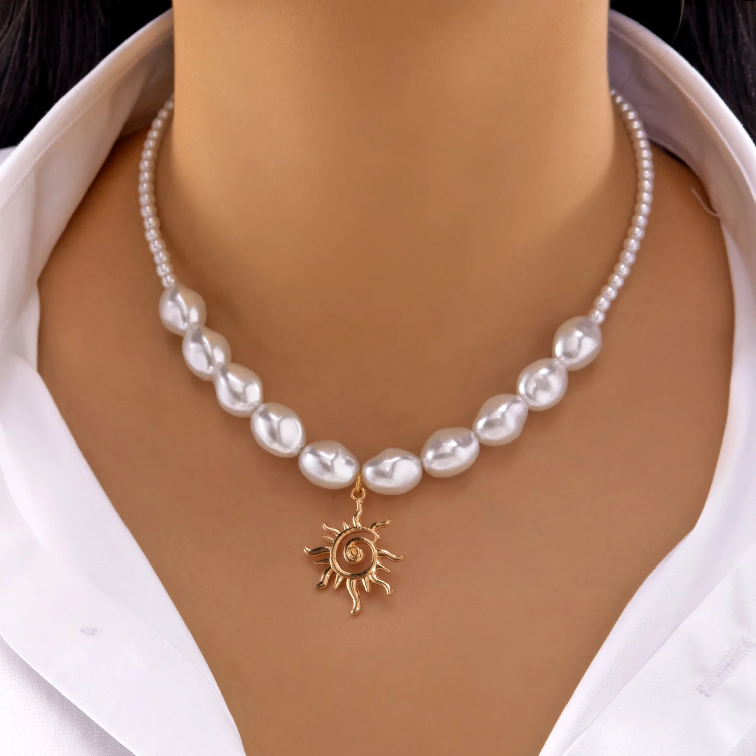 تصميم فريد من نوعه تقليد اللؤلؤ شرابة طويلة قلادة للنساء خمر شقة عظم الثعبان سلاسل شرابة الترقوة المختنق الرقبة مجوهرات #5