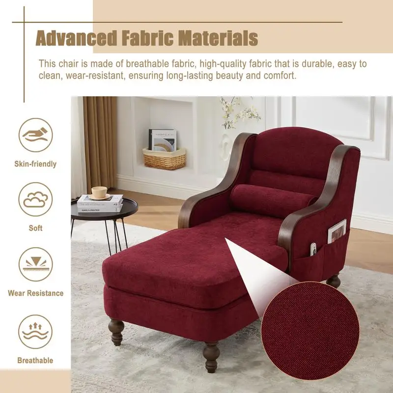 Oversized Chaise Lounge Indoor, Fabric Single Sofa Bed with Wide Seat, Upholstered Lazy Sleeper Armchair for Living Room and