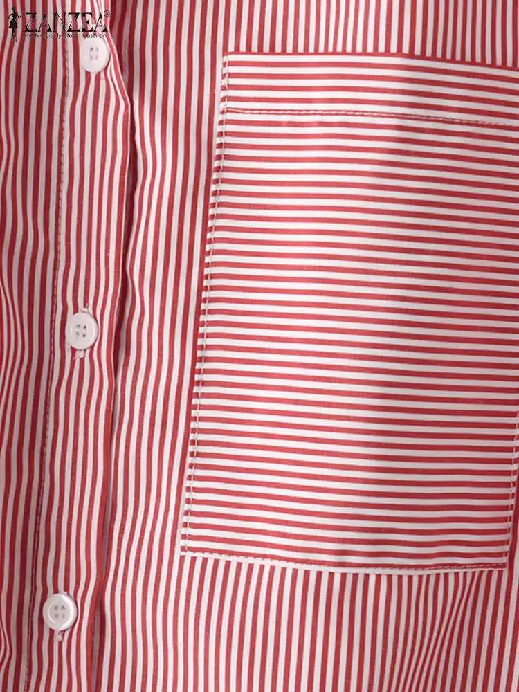 

Women Summer 3/4 Sleeve Striped Shirt Work Blouse Lapel Neck Buttons Down Blusas Casual Holiday Tops Oversize