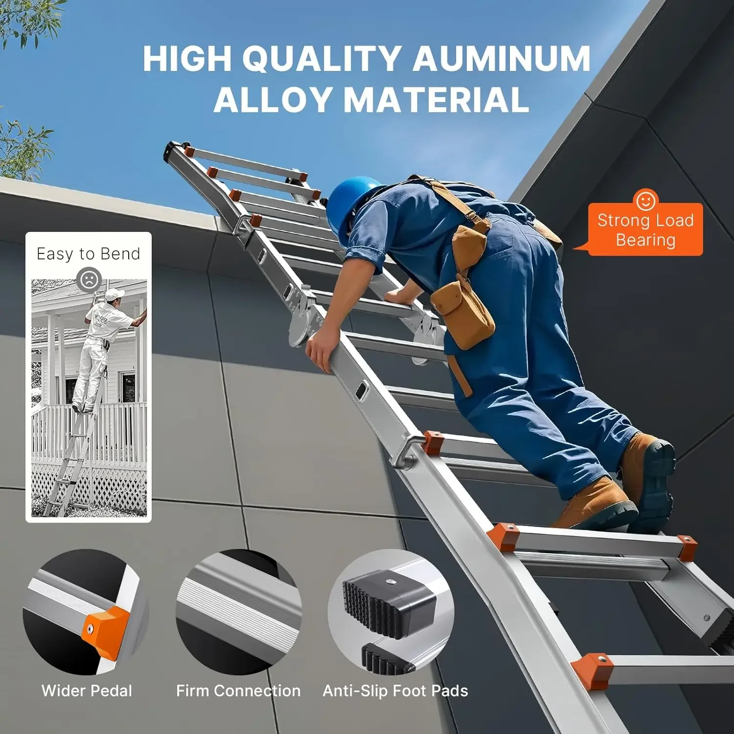 Telescoping Ladder A Frame, 10 FT Compact Aluminium Extension Ladder, Multi-Function Portable Collapsible RV Ladder, 330lb Load