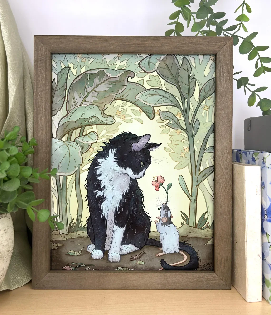 Kunstdruck „Smoking-Katze und Ratte“: skurrile Art Nouveau-Wanddekoration