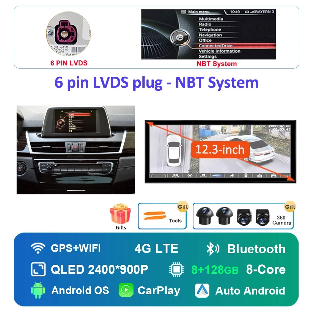 Autoradio Android 16 Multimedia Speler 4G voor BMW 2 Serie F45 F46 2014 - 2018 NBT EVO Systeem Ultradunne ScreenGPS Navigatie