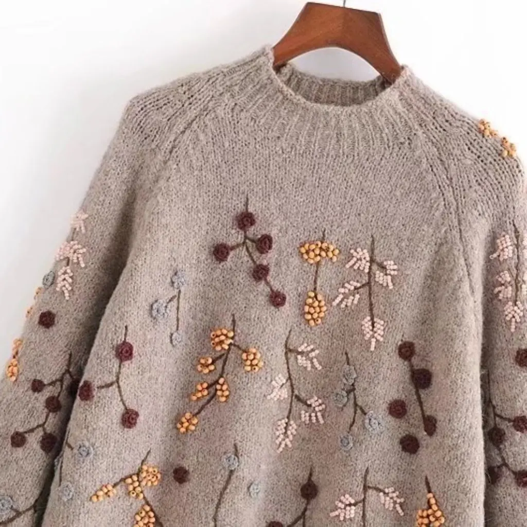 

Autumn New Women's Beaded Knitted Sweater European American Style Fashionable Women's Top
