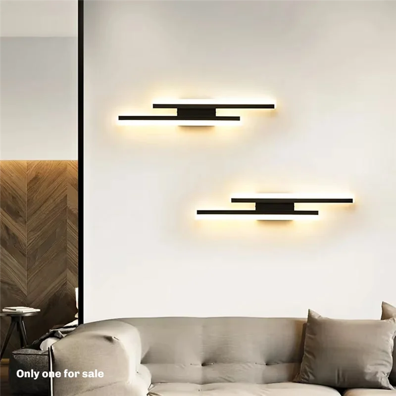 

ABJI-Black Linear Wall Sconce Modern LED Long Strip Indoor Wall Lamp Lighting Fixture For Living Room For Bedside