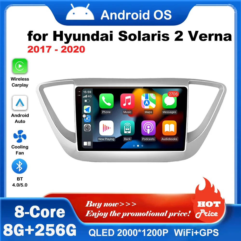 

Split Screen Car Video Multimedia Player Navigation GPS for Hyundai Solaris 2 Verna 2017 - 2020 WiFi DSP Stereo 4G Android OS BT