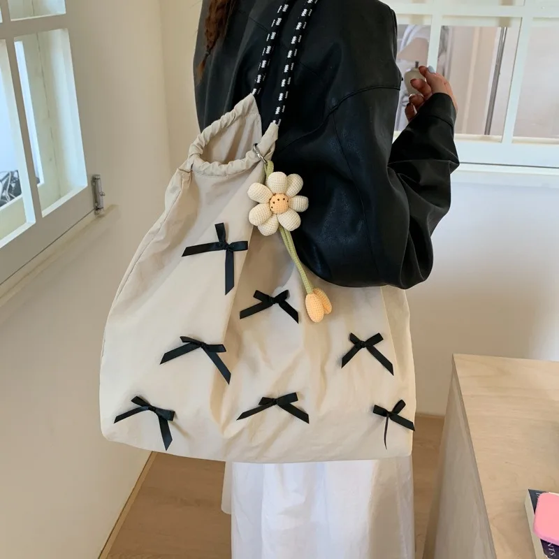 

Y2k Сумка с бантом Kawaii Shopping Большая вместительная сумка для девочек Sweet BowPouch Корейская черная розовая сумка Женский подарок на День святого Валентина