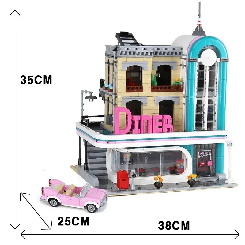6 MINI Figures 2778PCS Downtown Diner Building Blocks Bricks Compatible 10260 15037 Education Kids Christmas Birthday Gifts Toy
