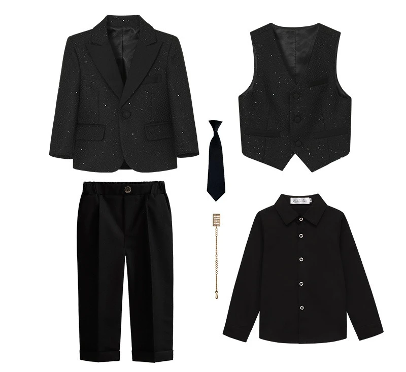 

Комплект блейзера для мальчиков, элегантный смокинг с блестками для подростков, детский смокинг на день рождения, ужин, формальный костюм с цветочным узором для мальчиков, свадебный костюм для фортепиано, детская одежда