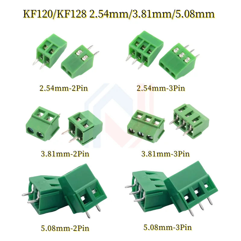 KF120/KF128 2.54mm/3.81mm/5.08mm Pitch 2P/3P/4P Straight Pin Pcb Screw Terminal Block Connector 2/3/4/5/6/8/10Pin