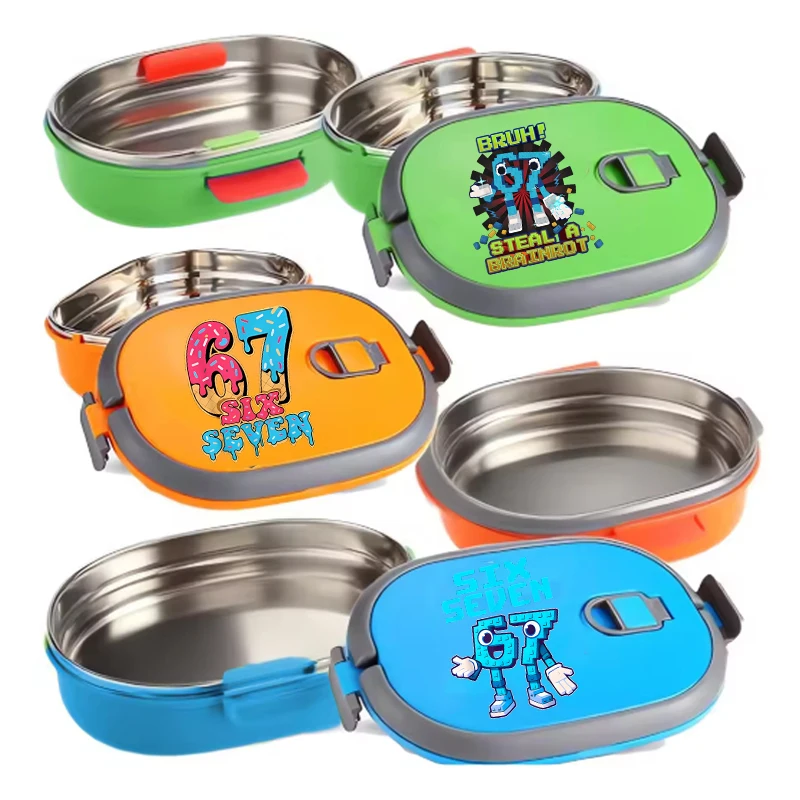 67 ستة سبعة سرقة صندوق غداء حراري Brainrot الإبداعية الكرتون بينتو حافظة نزهة صناديق المحمولة سعة كبيرة علبة الغداء جديد #5