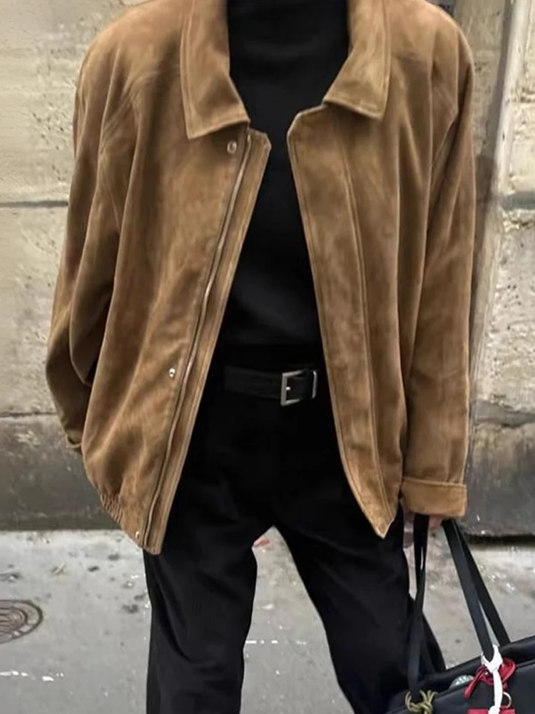 

Retro Suede Motorcycle Sle Jaet Women's Early Autumn New Korean Version Casual Collar Sweet Cool Mela Rad Outerwear