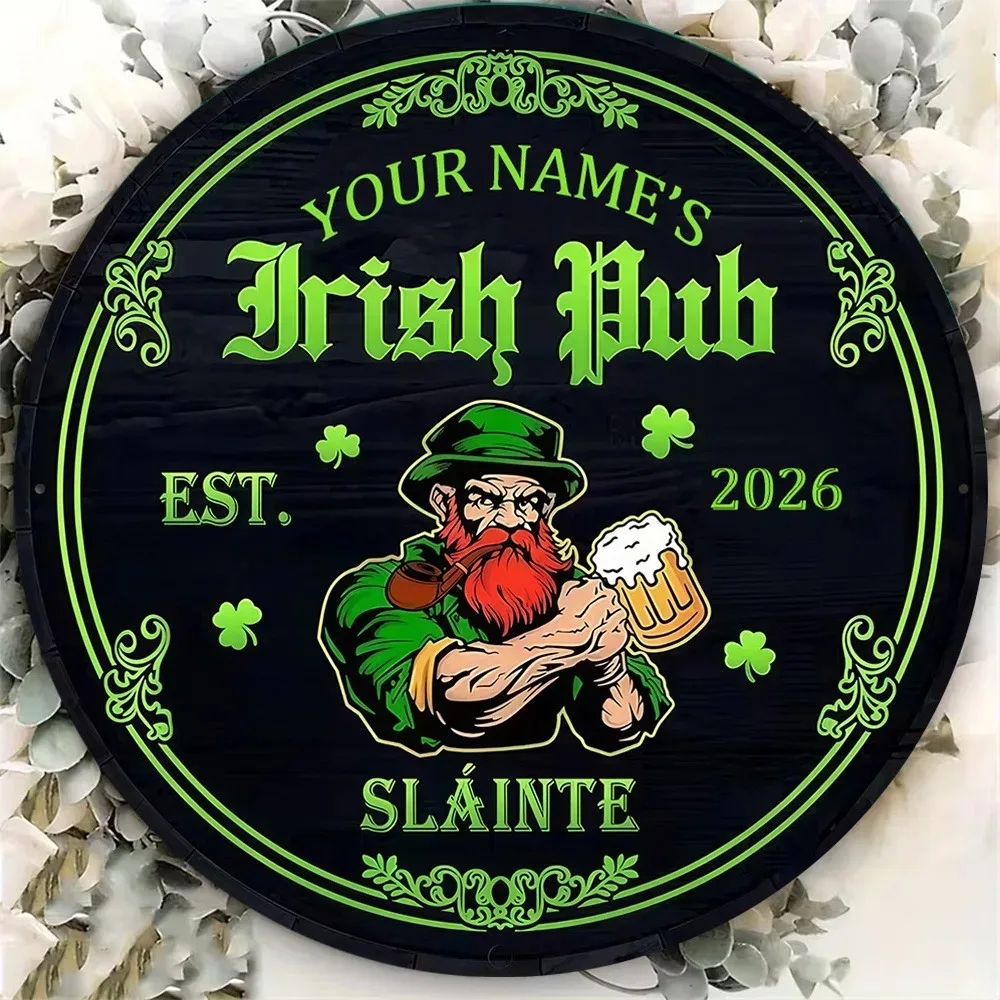 CIFbuy [2D Flat] Custom Irish Pub Round Metal Sign,Leprechaun Shamrock Bar Wall Decor (Only For Decoration)